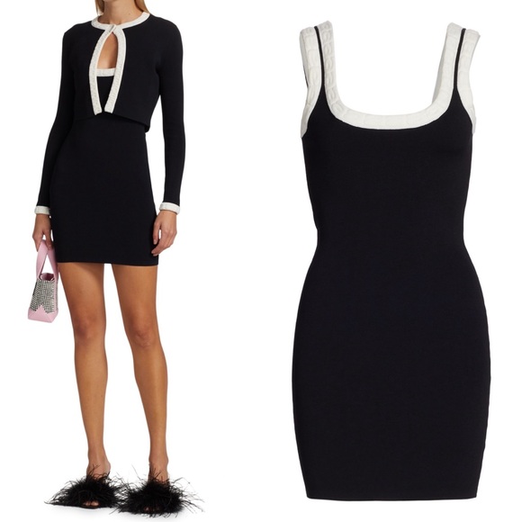 Alexander Wang Jacquard Logo Trim Mini-Dress in Black & White